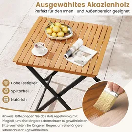 Fantask Gartentisch Klappbar Ø 70 x 73 cm Naturbelassen/Schwarz