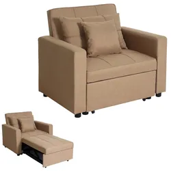 Schlafsessel MCW-L90, Klappsessel Schlafsofa Gästebett Relaxsessel, Liegefläche 197x103cm Stoff/Textil ~ taupe