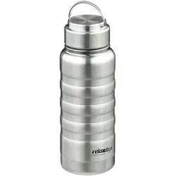 Relaxdays Trinkflasche Edelstahl, 400 ml, auslaufsicher, Kalt- & Heißgetränke, Vakuum Isolierflasche, outdoor, silber