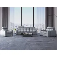 Beautysofa Polstergarnitur Gomez, (inkl. Schlaffunktion und Bettkasten, verstellbaren Kopfstützen), Designersofa 3+2+1 in Velourstoff, Rundumbezug grau|silberfarben