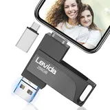 USB Stick 256GB für Phone,Levida Speicherstick,Photostick,Externer Speicher 4 in 1,Fotostick 3.0,Flash Drive für Handy,iOS,Android,Pad,Laptop,Pc(Mobile Memory,Automatic Photo Backup),Helles Schwarz