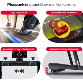 Sportstech sTread Fold Pro, bis 15 km/h mit automatischer Steigung Klappfunktion, Fitness-App kompatibel
