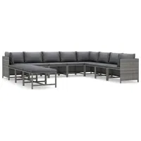 vidaXL 11-tlg Garten-Lounge-Set mit Kissen Poly Rattan Grau