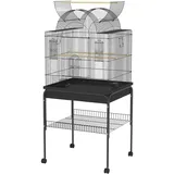 Vogelkäfig Groß Wellensittichkäfig Mit Tablett, Ablagefläche, Futterstation, Vogelhaus Mit Rollen Für Kanarienvögel, Stahl 63 X 53 X 144 Cm Schwarz