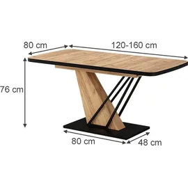 Vicco Fenaro 120 x 80 cm ausziehbar Schwarz/Eiche