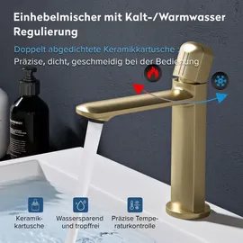 doporro WAO-1190 Waschtischarmatur Gebürstet Gold