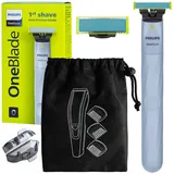 NEU Philips OneBlade First Shave QP1324 Rasierer Schwarz Grün mit Tasche