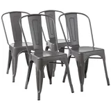Amazon Basics Esszimmerstühle aus Metall, Schwarz, mit Rückenlehne, stapelbar, Bistro, Küche, Innen- & Außenbereich, 4er-Set, Dunkelgrau, 51 x 43 x 85 cm