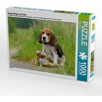 Calvendo Beagle-Welpe mit Teddy 1000 Teile Puzzle quer |