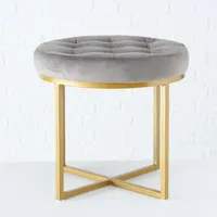 Design Hocker Fantastic rund Samt Grau Gold Sitzhocker Beistelltisch Samthocker