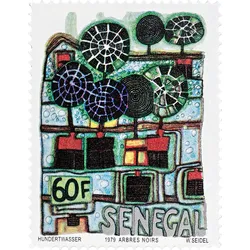 Briefmarke Hundertwasser "Schwarze Bäume" in reinem Silber!