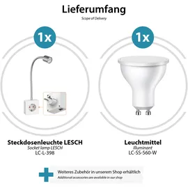 ledscom.de Steckdosenlampe LESCH Leselampe, chrom/weiß inkl. GU10 LED Lampe 7W, 630lm, weiß