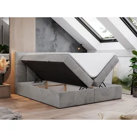 MKS Meble Boxspringbett 160x200 mit Bettkasten, Bett mit Multipocket - Matratze H4 Topper, Polsterbett 160x200 mit Bettkasten Kopfteil, Boxspringbett mit Mat... - Hellgrau