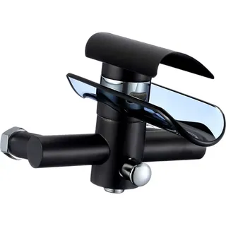 Wasserfall Glas Armatur Badewanne schwarz | Badewannenarmatur | Wannenarmatur