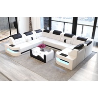 Sofa Dreams Wohnlandschaft Como, U Form Ledersofa mit LED, wahlweise mit Bettfunktion als Schlafsofa, Designersofa weiß