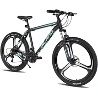 Hiland 26 Zoll Mountainbike MTB mit Aluminiumrahmen Scheibenbremse Federgabel 3 Speichenräder für Jugendliche Fahrrad Herren Damen Jungen Mädchen Schwarz Blau