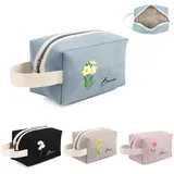 Kosmetiktasche für Frauen Personalisierte Große Schminktasche Mit Namens Geburtstagsblumen Gravur Kosmetikkoffer Reißverschluss Waschtasche (C)