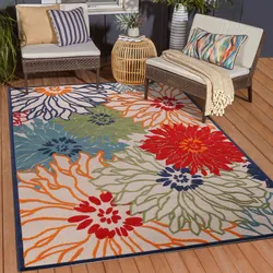 Teppich SANAT "Floral 2 Outdoor", bunt, B:80cm H:6mm L:150cm, Kunstfaser, Teppiche, In- und Outdoor geeignet, Blumen, Balkon, Terrasse, Außenbereich
