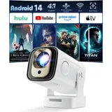 Beamer Unterstützt 4K HY260pro,Mini Beamer heimkino mit WiFi 6 Bluetooth 5.4,1080P Full HD mit Android 14.0,180° Rotation, klein Home Cinema für Schlafzimmer im Freien