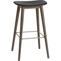 Muuto Fiber Barhocker mit Rückenlehne, wood base, höhe 75 cm, schwarz /