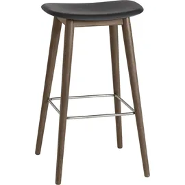 Muuto Fiber Barhocker mit Rückenlehne, wood base, höhe 75 cm, schwarz /
