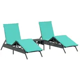 vidaXL Sonnenliegen 2 Stk. mit Tisch Schwarz Poly Rattan