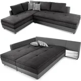luma-home Ecksofa-Dauerschläfer Doppelbett Federkern Bettkasten Couch in Anthrazit Grau / 15106 - Schwarz