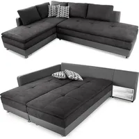 luma-home Ecksofa-Dauerschläfer Doppelbett Federkern Bettkasten Couch in Anthrazit Grau / 15106 - Schwarz