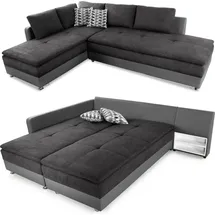 luma-home Ecksofa-Dauerschläfer Doppelbett Federkern Bettkasten Couch in Anthrazit Grau / 15106 - Schwarz
