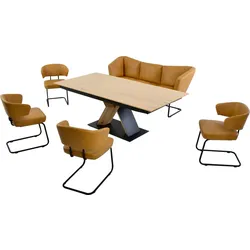 Essgruppe K+W KOMFORT & WOHNEN "Mikkado Tube", gelb (curcuma 71), B:192cm H:88cm T:71cm, Sitzmöbel-Sets, 4 Freischwinger und ein Funktionsesstisch