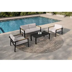 OUTFLEXX Gartenlounge, anthrazit/creme/weiß, Alu/Holzimitat, langlebiges Material, inkl. Kissen