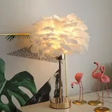 kuop Nachttisch lampe Moderne Tischleuchte E27 Schlaflicht Kinder Nachtlicht Warmweiß Federlampe Künstliche Federn Flauschige Dekolampe für Schlafzimmer Wohnzimmer Room Decor, 30cm x 38cm