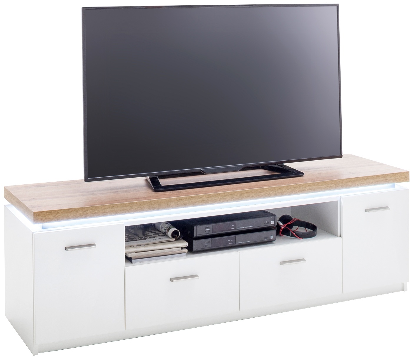 MCA furniture TV-Lowboard CALI, Weiß - Wotan Eiche Dekor - B 156 cm - 2 Türen