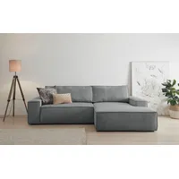 OTTO home Ecksofa SHERWOOD Cord L-Form, 267 cm - OTTO. Verlässliche Qualität., Schlaffunktion mit Bettkasten (210x136 cm), Cord, Vintage, Samtvelours grau