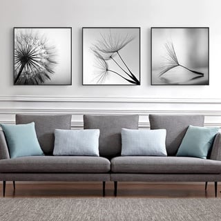 FSLEOVN 3er Set Design Premium Poster Pusteblume Schwarz Weiß Leinwand Modern Löwenzahn Blume Bilder Wohnzimmer Deko Poster Kein Rahmen Wandbild (Schwarz Weiß,40x40cm)