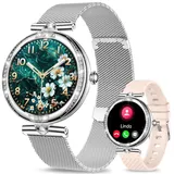 fitonyo Smartwatch Damen mit Telefonfunktion,1.1 Zoll AMOLED HD Fitness Tracker für Herzfrequenz/Blutdruck/SpO2/Schlafmonitor, 120+ Sport Digitale IP68 Smartwatch zum Laufen Silber