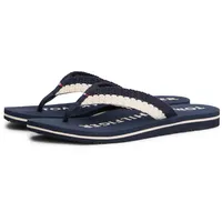 Zehentrenner TOMMY HILFIGER "TH CROCHET SUMMER SANDAL", Damen, Gr. 35, blau (dunkelblau), Textil, Schuhe Zehentrenner, Dianette, Strandschuh in sommerlicher Häkeloptik