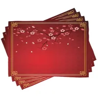 ABAKUHAUS rot Platzmatten, Cherry Branch Chinese Rahmen, Waschbare Stoff