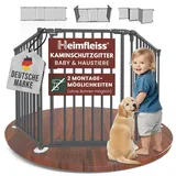 Heimfleiss® Kaminschutzgitter Baby mit Sicherheitsverschluss | Ofenschutzgitter für Kinder & Hunde | Ofengitter Kinderschutz aus Stahl | Universal nutzbar als Kamin-, Tür- & Treppenschutzgitter (Grau)
