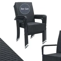 Juskys Yoro Polyrattan Gartenstuhl Schwarz 8 St.