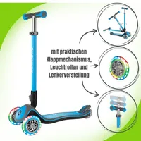 Globber Elite Deluxe mit Leuchtrollen sky blue