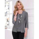 Classic Basics 2-in-1-Shirt CLASSIC BASICS "2-in-1-Shirt", Damen, Gr. 40, silber (schwarz, silberfarben), 52% Polyamid, 42% metallisierte Fasern, 6% Elasthan, unifarben, Rundhals, Shirts 2-in-1 Shirt