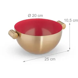 Relaxdays Servierschüssel, Edelstahl, Ø 20 cm, runde Metallschüssel zum Backen & Servieren, Küchenschüssel, gold/ rot