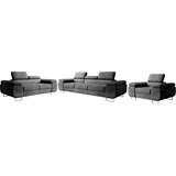 m-punkt Polstergarnitur Miami 3-2-1 Samtstoff Grau Anthrazit mit Bett Kopfteilverstellung Bett Sofa Schlafsofa Wohnlandschaft