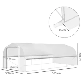 Outsunny Gewächshaus Stahl Weiß Folie 6 mm 18 m2