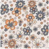 SCHÖNER LEBEN. Stoff Jerseystoff Meterware Blumen Melange Flowers ecru meliert 1,48m Breite, allergikergeeignet blau|orange|weiß