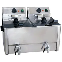 GastroHero Doppelfritteuse 2x10L I Große Edelstahl-Fritteuse mit Ablasshahn, Thermostaten und Überhitzungsschutz I Ideal für Gastronomie