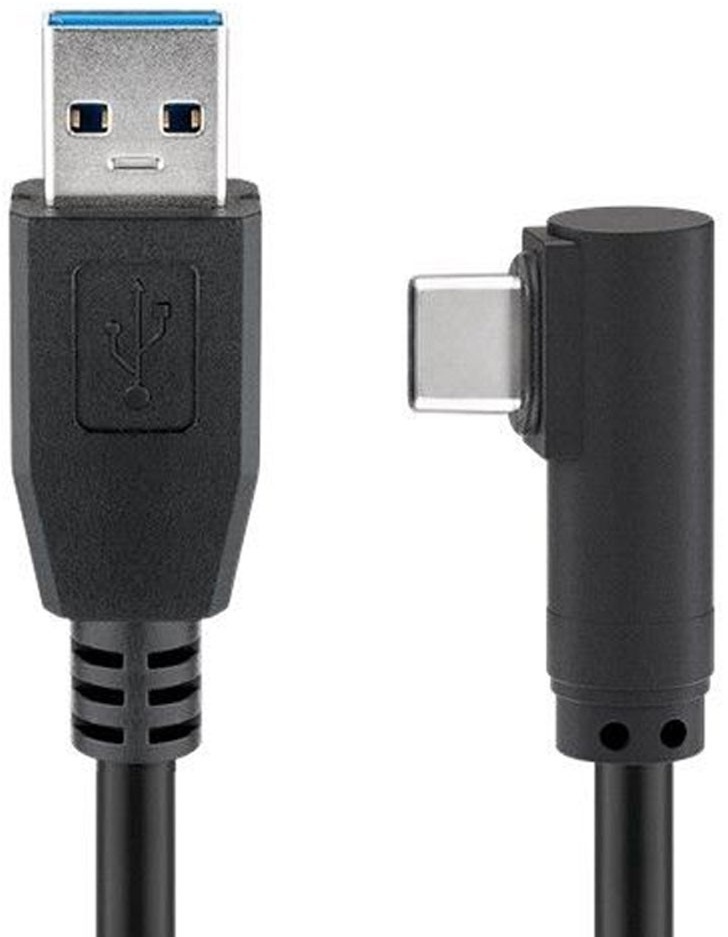 USB-C Stecker auf USB A 3.0 Kabel mit 90 Grad Stecker, schwarz, zum super schnellen Laden und Synchronisieren mit bis zu 4,5W