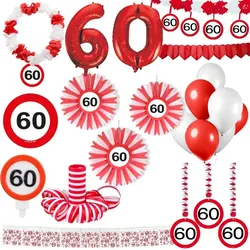 60. Geburtstag Verkehrsschild Partyset Party Dekoration Geburtstag Jubiläum weiss rot Zahl