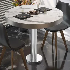 GGM Möbel Bistrotisch Ø 60 x 77 cm Weiß Marmor/Edelstahl